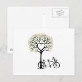 Carte Postale Coeur arbre avec oiseaux et tandem vélo (Devant / Derrière)