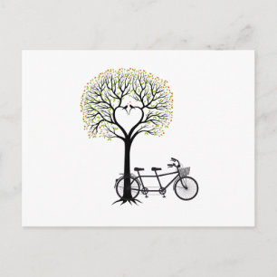 Carte Postale Coeur arbre avec oiseaux et tandem vélo