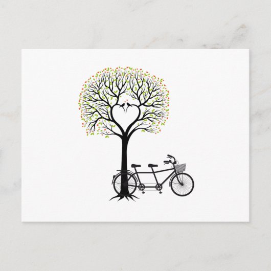 Carte Postale Coeur arbre avec oiseaux et tandem vélo (Devant)