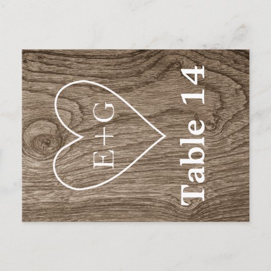 Carte Postale Coeur avec initiales sur le mariage de bois numéro (Devant)