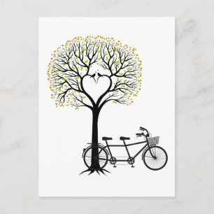 Carte Postale Coeur avec oiseaux et tandem vélo