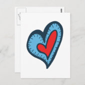 Carte Postale Coeur bleu et rouge (Devant / Derrière)