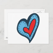 Carte Postale Coeur bleu et rouge (Devant / Derrière)