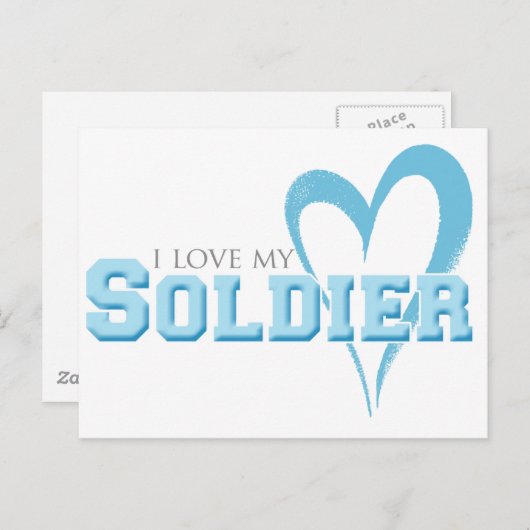 Carte Postale Coeur Bleu Scribblé - J'Aime Mon Soldat (Devant / Derrière)