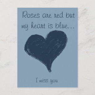 Carte Postale Coeur bleu sur bleu - Vous me manquez