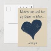 Carte Postale Coeur bleu - Vous me manquez (Devant / Derrière)