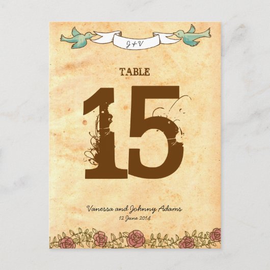 Carte Postale Coeur bohémien, Roses, oiseaux, et Mariage de bann (Devant)