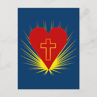 Carte Postale Coeur brillant avec la croix sur des T-shirts,