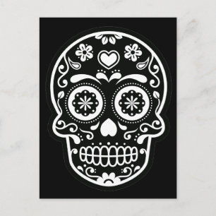 Carte postale Coeur crâne de sucre noir et blanc