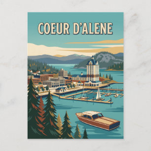 Carte Postale Coeur d’Alene Idaho Lake Resort Affiche Vintage