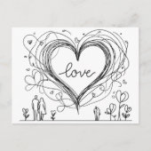Carte Postale Coeur d'amour avec lignes tracées à la main (Devant)