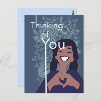 Carte Postale Cœur d'amour mignon motif floral en pensant à vous