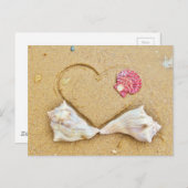 Carte Postale coeur dans le sable avec coquillages (Devant / Derrière)
