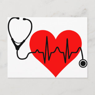 Carte Postale Coeur de battement cardiaque stéthoscope