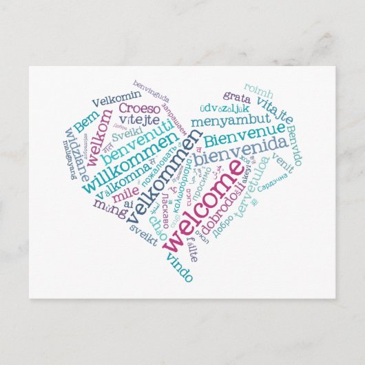 Carte postale Coeur de bienvenue (plusieurs langue (Devant)