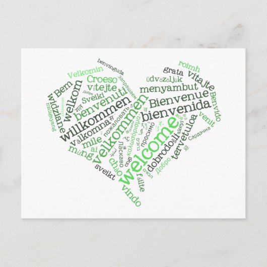 Carte postale Coeur de bienvenue (plusieurs langue (Devant)