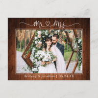 Cœur de calligraphie M. Mme Mariage Bois Merci