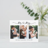 Carte Postale Cœur de calligraphie Mariage 3 Photo Merci (Debout devant)