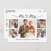 Carte Postale Cœur de calligraphie Mariage 5 Photo Merci (Devant / Derrière)