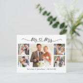 Carte Postale Cœur de calligraphie Mariage 5 Photo Merci (Debout devant)