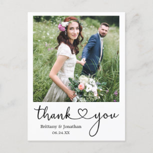 Carte Postale Cœur de calligraphie Merci Photo de mariage
