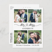 Carte Postale Cœur de calligraphie moderne 4 Photo Mariage Remer (Devant / Derrière)