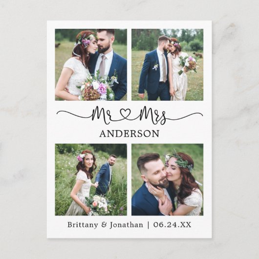 Carte Postale Cœur de calligraphie moderne 4 Photo Mariage Remer (Devant)