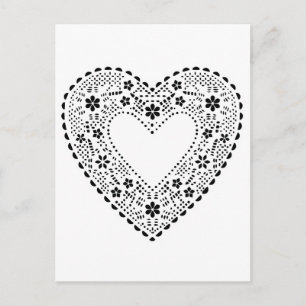 Carte Postale Coeur de dentelle noir et blanc