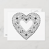 Carte Postale Coeur de dentelle noir et blanc (Devant / Derrière)