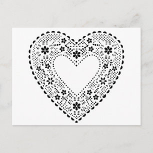 Carte Postale Coeur de dentelle noir et blanc