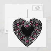 Carte Postale Coeur de dentelle noir et rose (Devant / Derrière)
