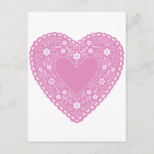 Carte Postale Coeur de dentelle rose