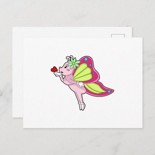 Carte Postale Cœur de Fleur de Papillon (Devant / Derrière)