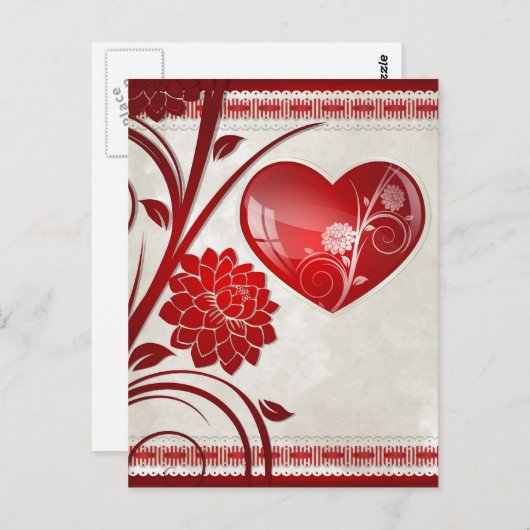 Carte Postale Coeur de fleurs (Devant / Derrière)