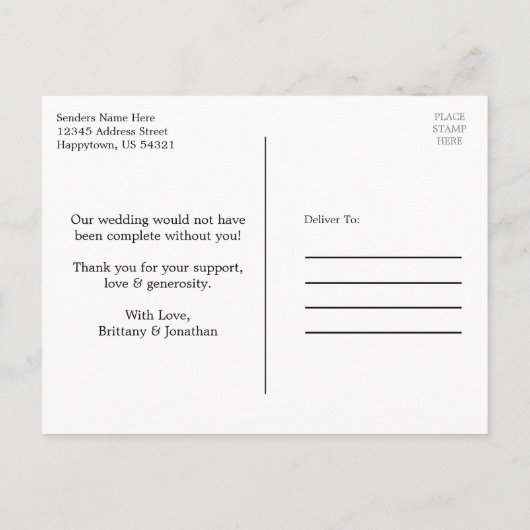 Carte Postale Cœur de script de calligraphie 2 Photo Mariage Rem (Dos)