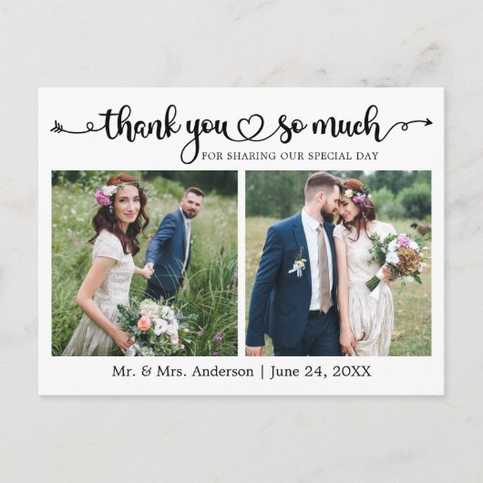 Carte Postale Cœur de script de calligraphie 3 Photo Mariage Mer (Devant)