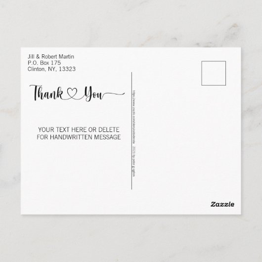 Carte Postale Cœur de script de remerciement de voiture rétro de (Dos)