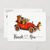 Carte Postale Cœur de script Merci voiture rétro chats drôles id (Devant / Derrière)