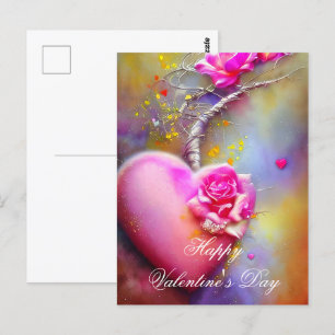 Carte Postale Coeur de vigne rose et valentine rose