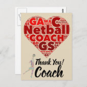 Carte Postale Coeur Design Netball Coach Merci (Devant / Derrière)