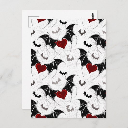 Carte Postale Coeur d'Halloween avec ailes de chauve-souris noir (Devant / Derrière)