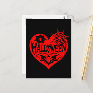 Carte Postale Cœur d'Halloween, Cœur Rouge en Forme, Toile d'Ara