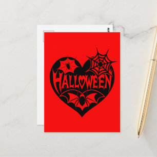 Carte Postale Cœur d'Halloween, Forme de cœur noir, Toile d'arai