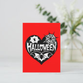 Carte Postale Cœur d'Halloween, forme de cœur noir, toile d'arai (Debout devant)