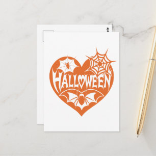 Carte Postale Cœur d'Halloween, Forme de cœur orange, Toile d'ar