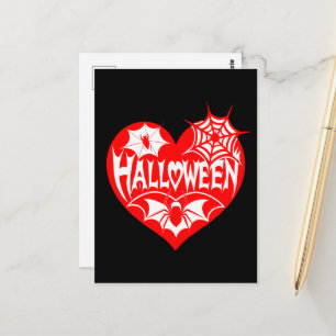 Carte Postale Cœur d'Halloween, Forme de cœur rouge, Toile d'ara