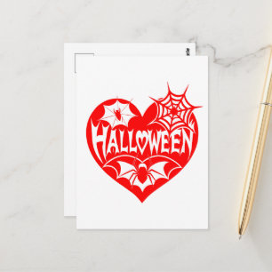 Carte Postale Cœur d'Halloween, Forme de cœur rouge, Toile d'ara