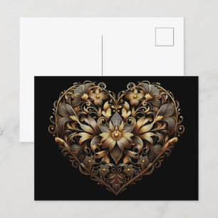 Carte Postale Coeur d'or romantique figuier. Saint Valentin Amou
