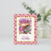 Carte Postale Cœur doré et floral romantique (Debout devant)