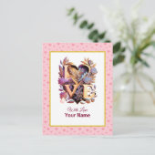 Carte Postale Cœur doré et floral romantique (Debout devant)